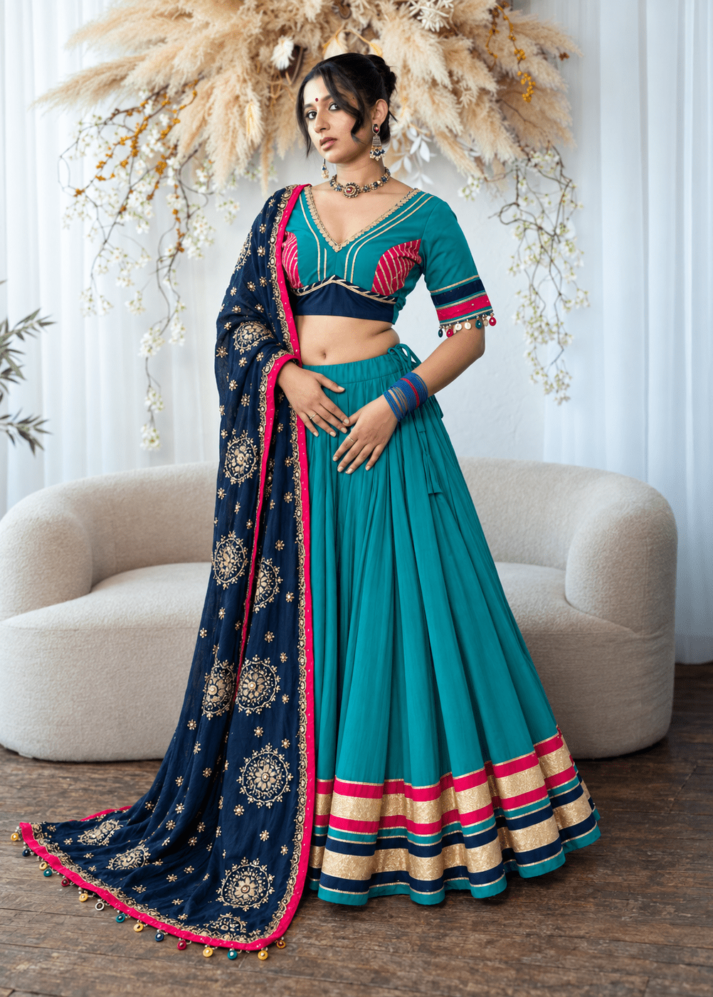 Turquoise & Navy Chaniya Choli