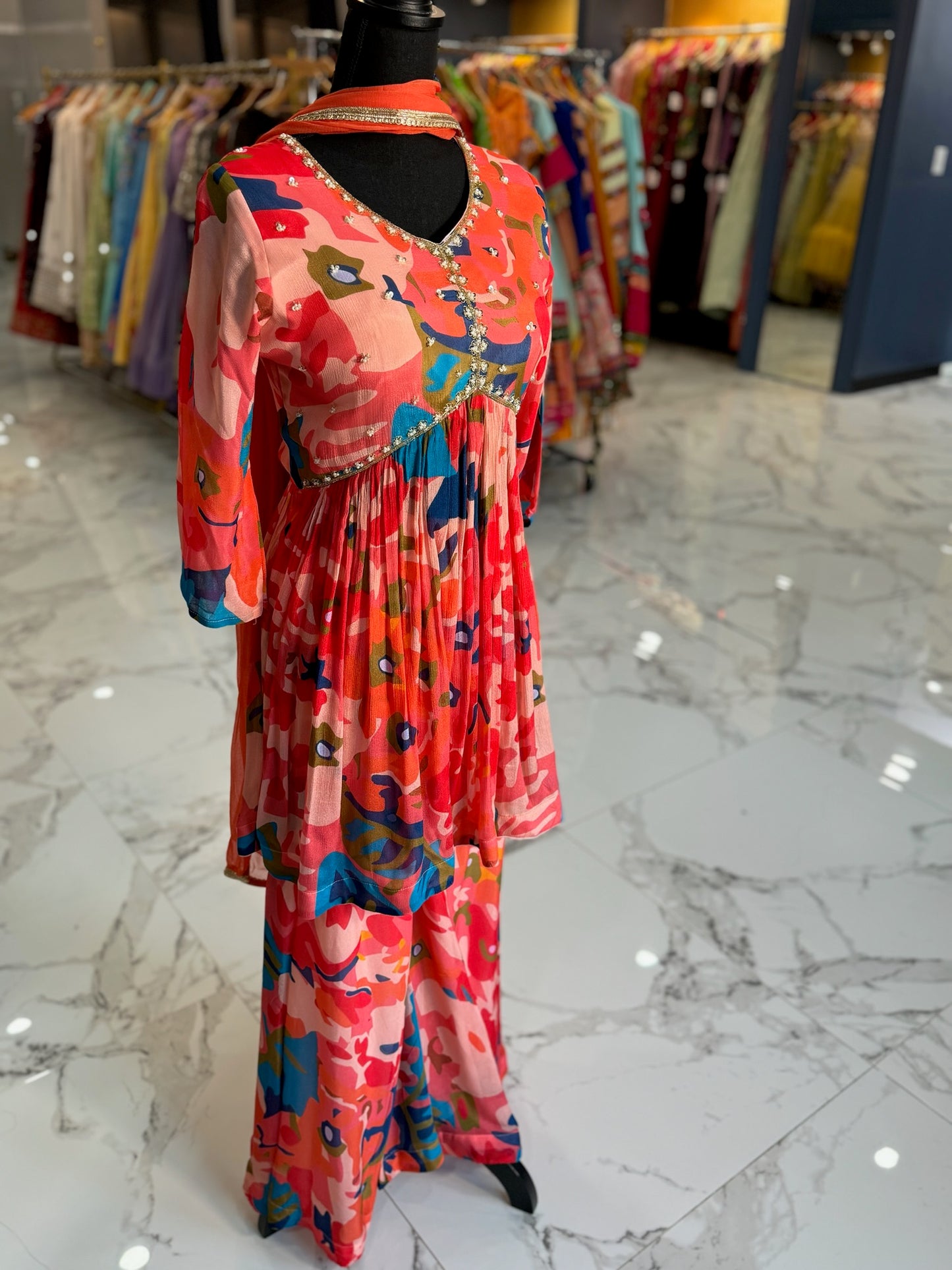 Multicolor Alia-cut Pallazo Set