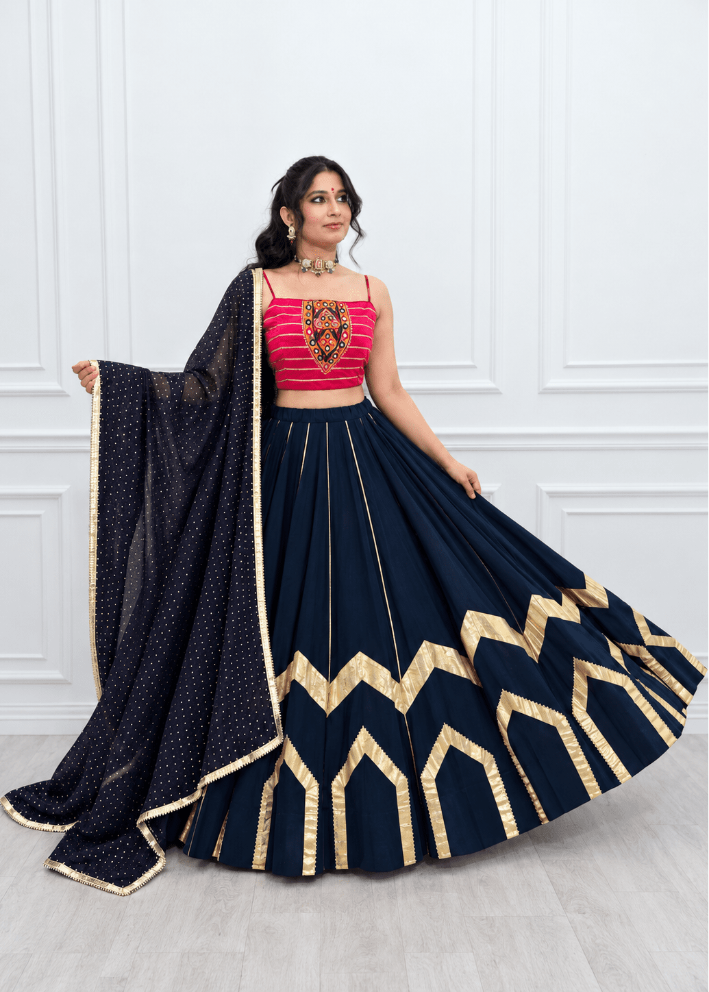 Navy Blue and Pink Chaniya Choli
