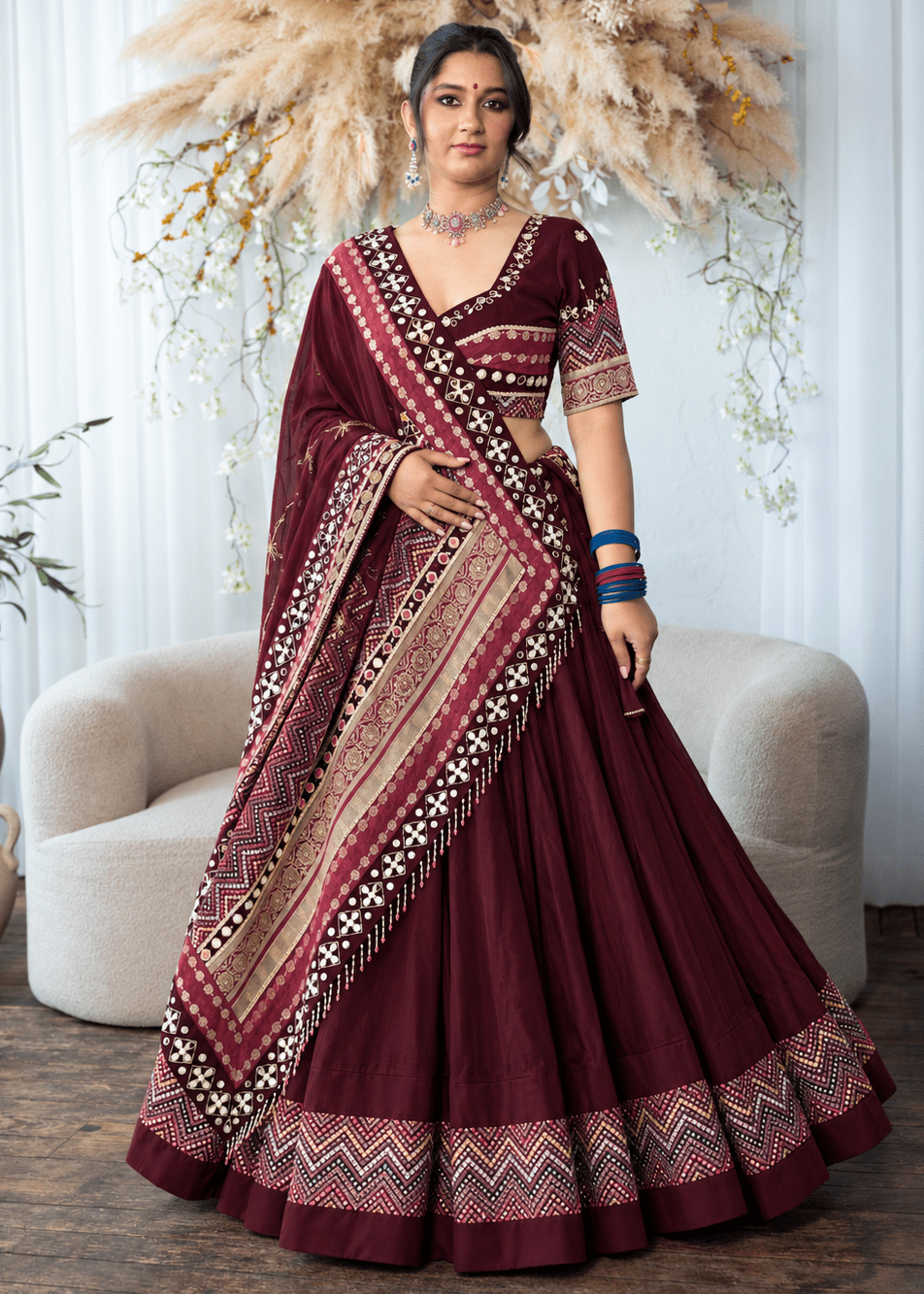 Maroon Mirror Work Chaniya Choli