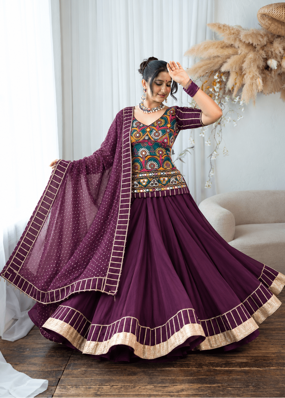 Purple Long Top Chaniya Choli