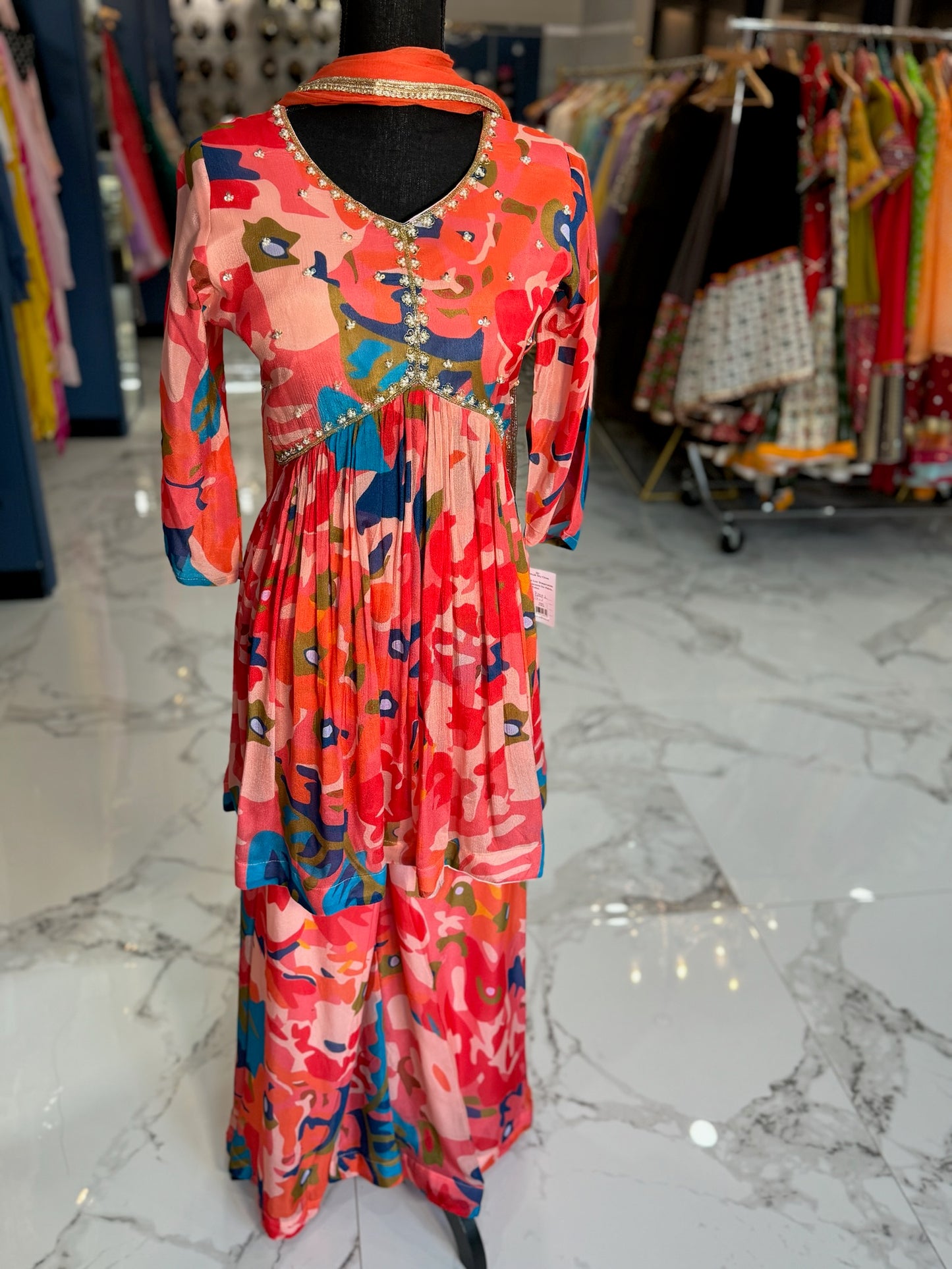 Multicolor Alia-cut Pallazo Set