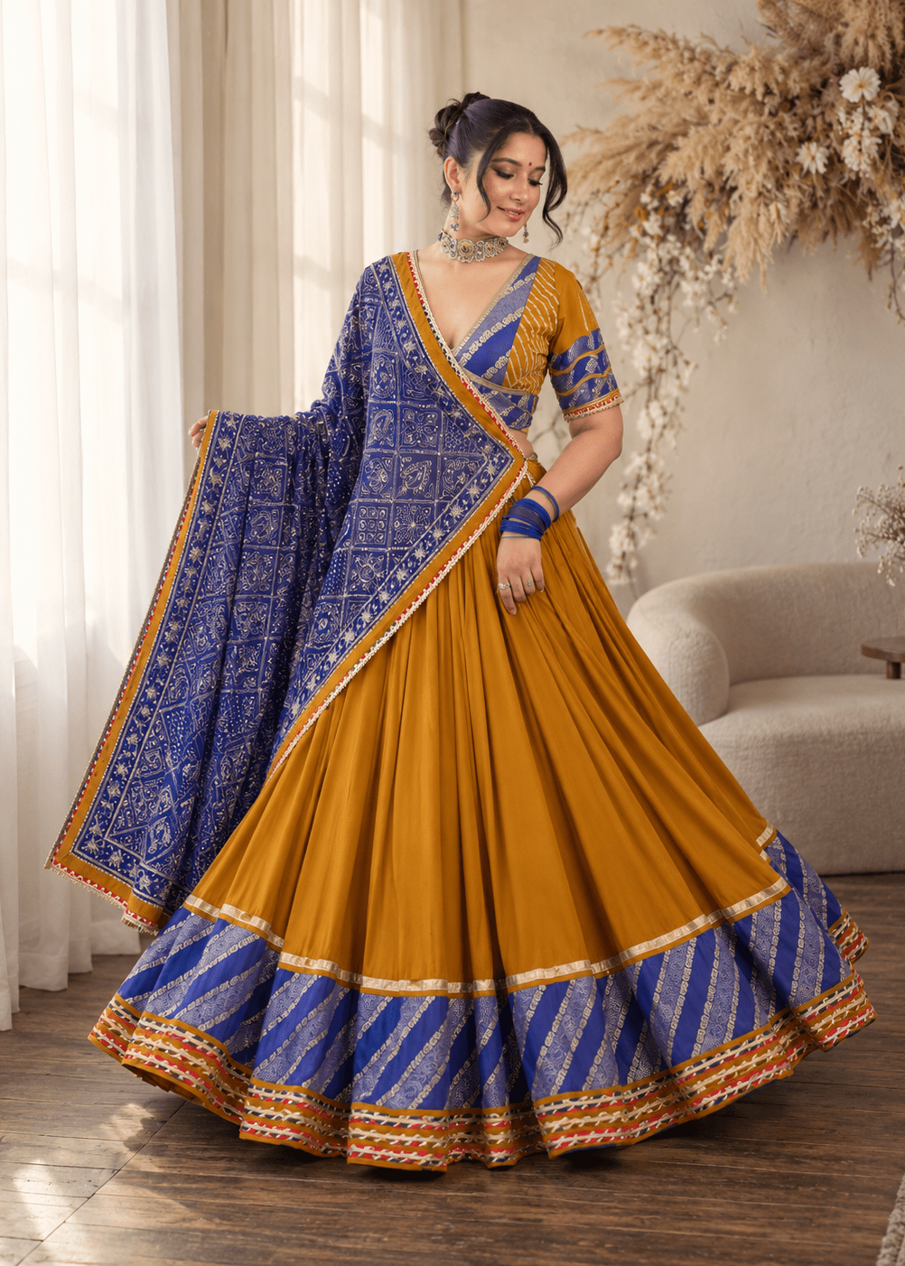 Mustard & Royal Blue Chaniya Choli