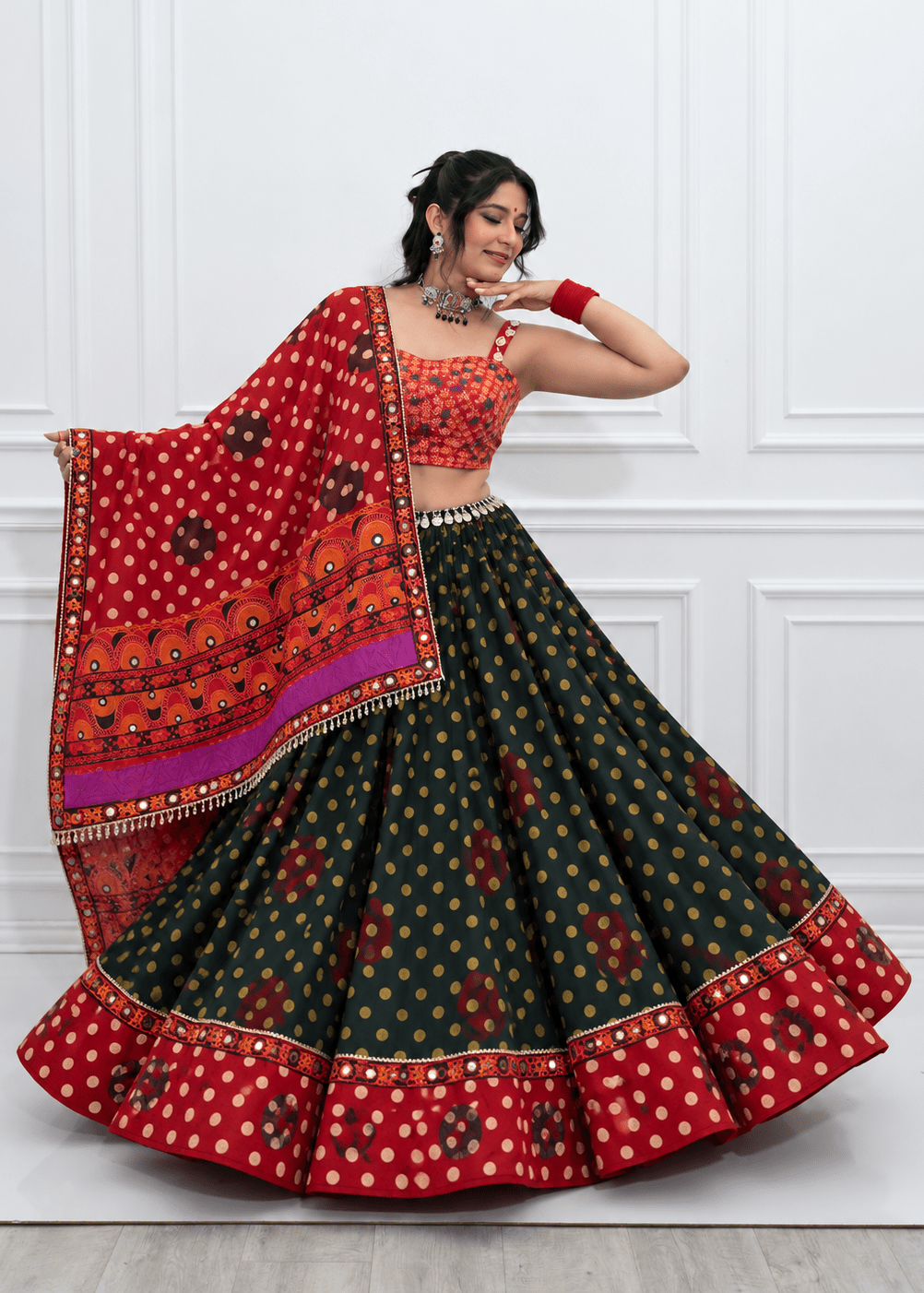 Red & Green Bandhani Chaniya Choli