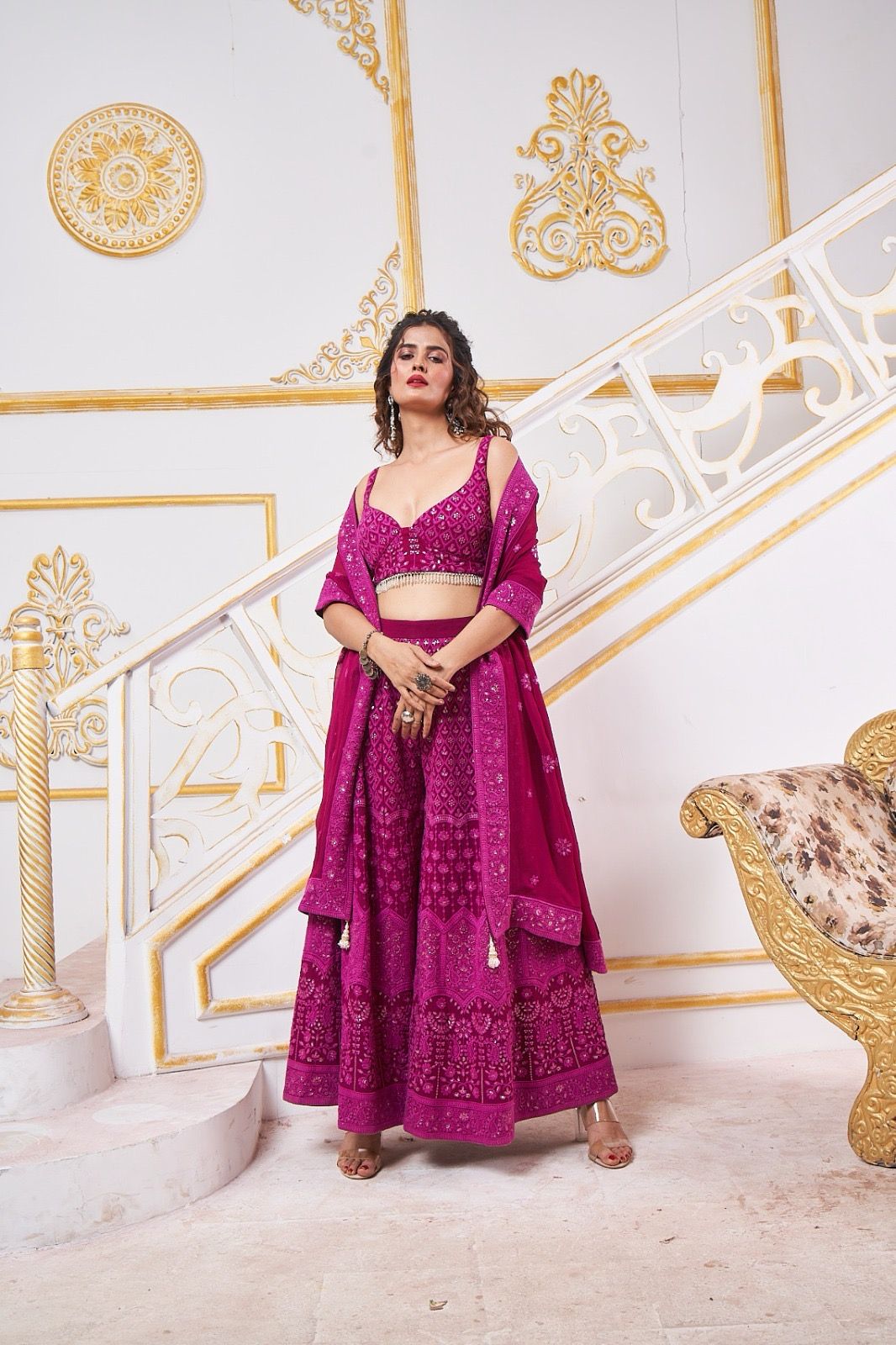 Magenta chikankari pallazo