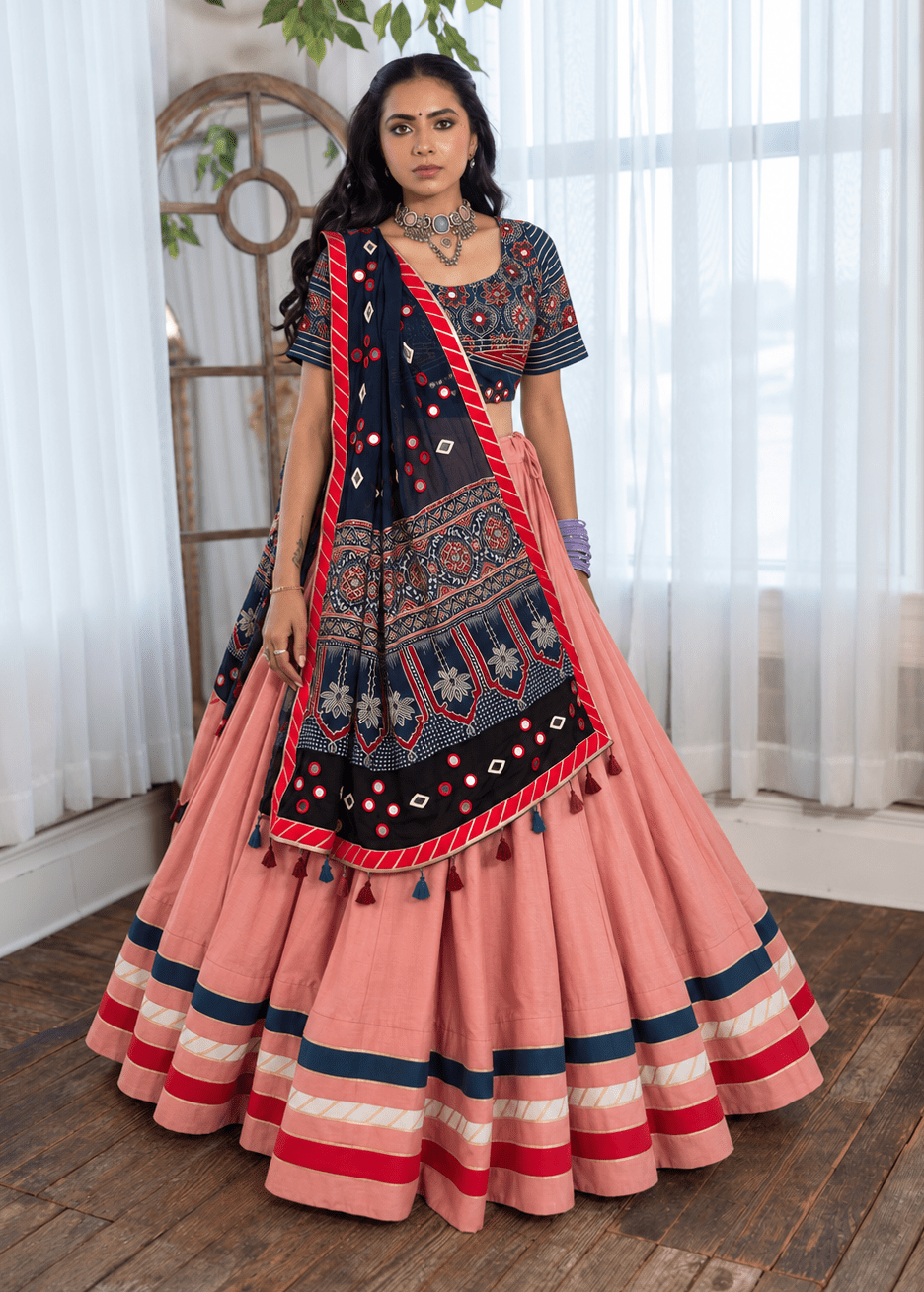Pink & Navy Ajrak Chaniya Choli