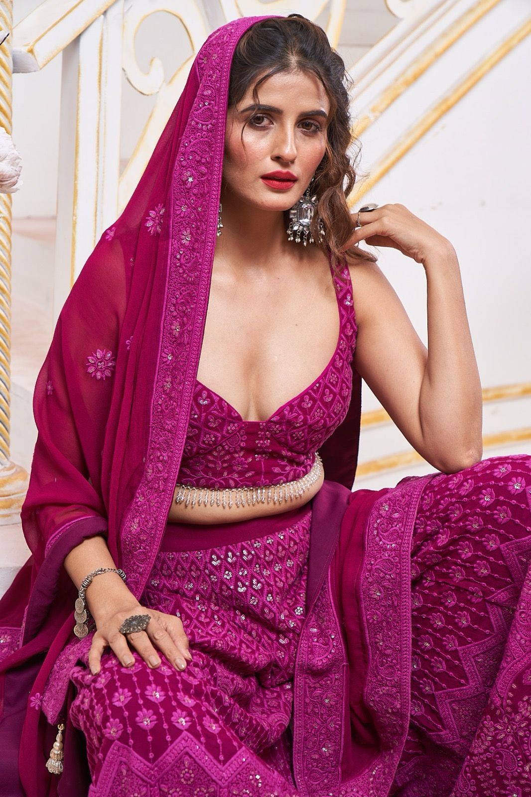 Magenta chikankari pallazo