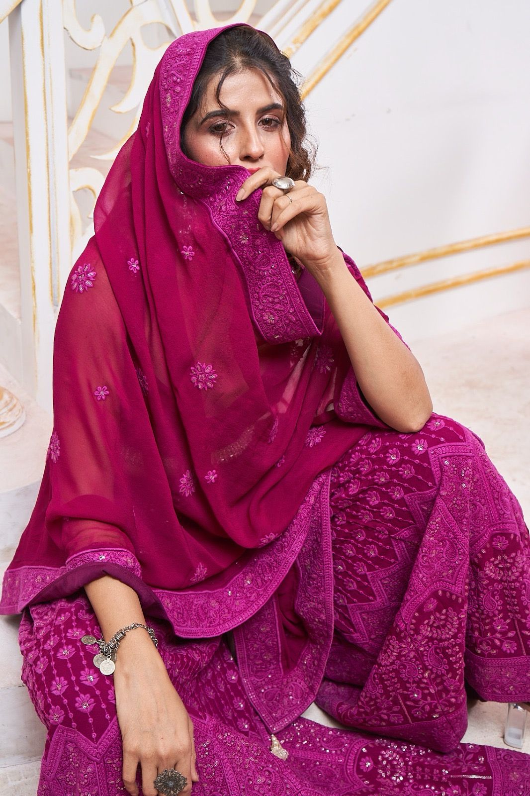 Magenta chikankari pallazo