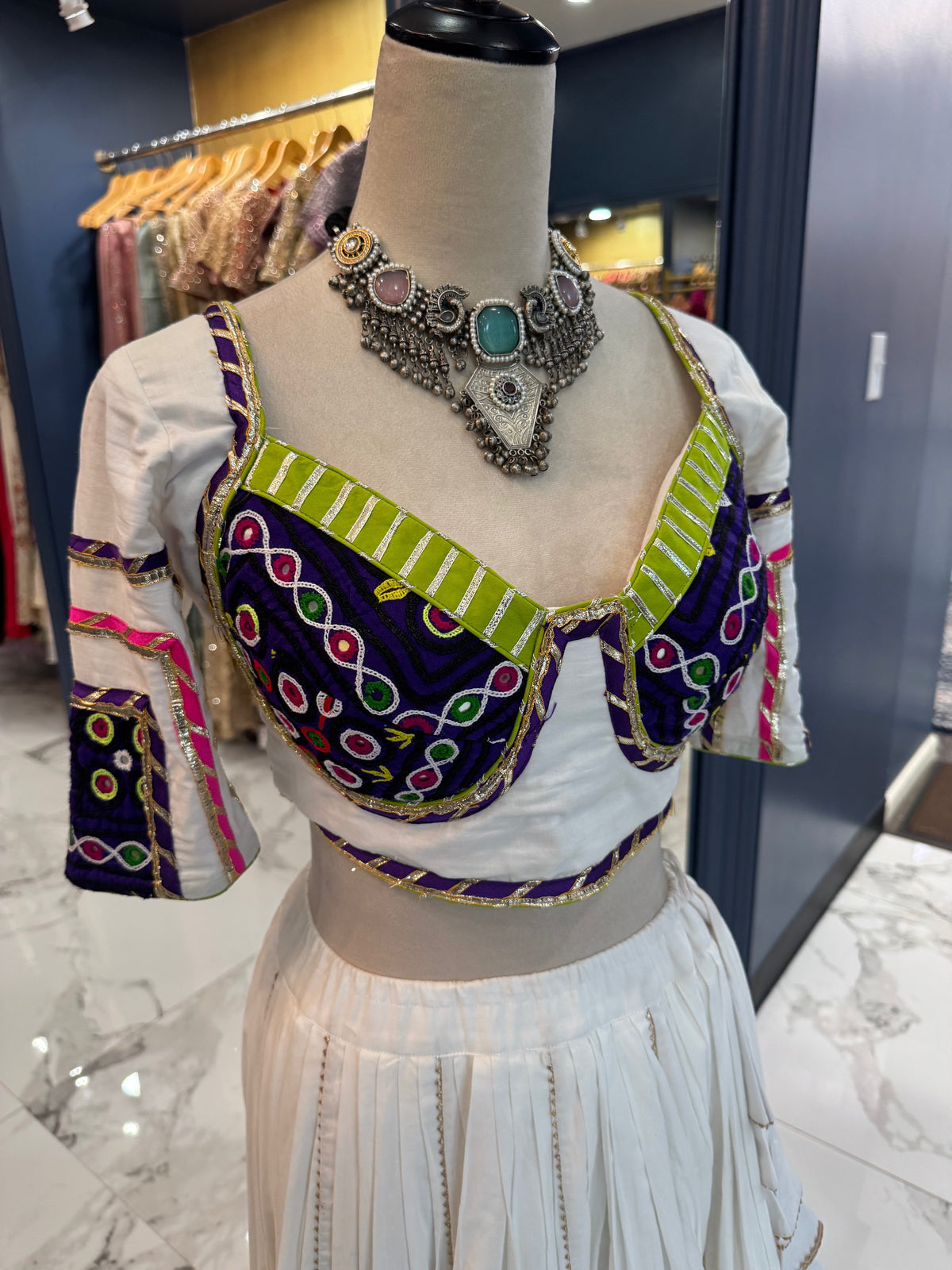 White & Purple Bandhani Chaniya Choli