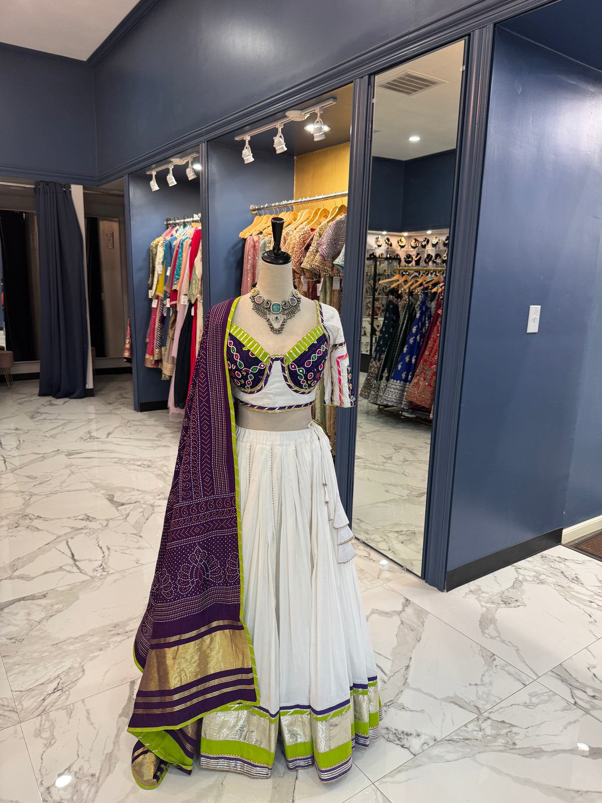 White & Purple Bandhani Chaniya Choli