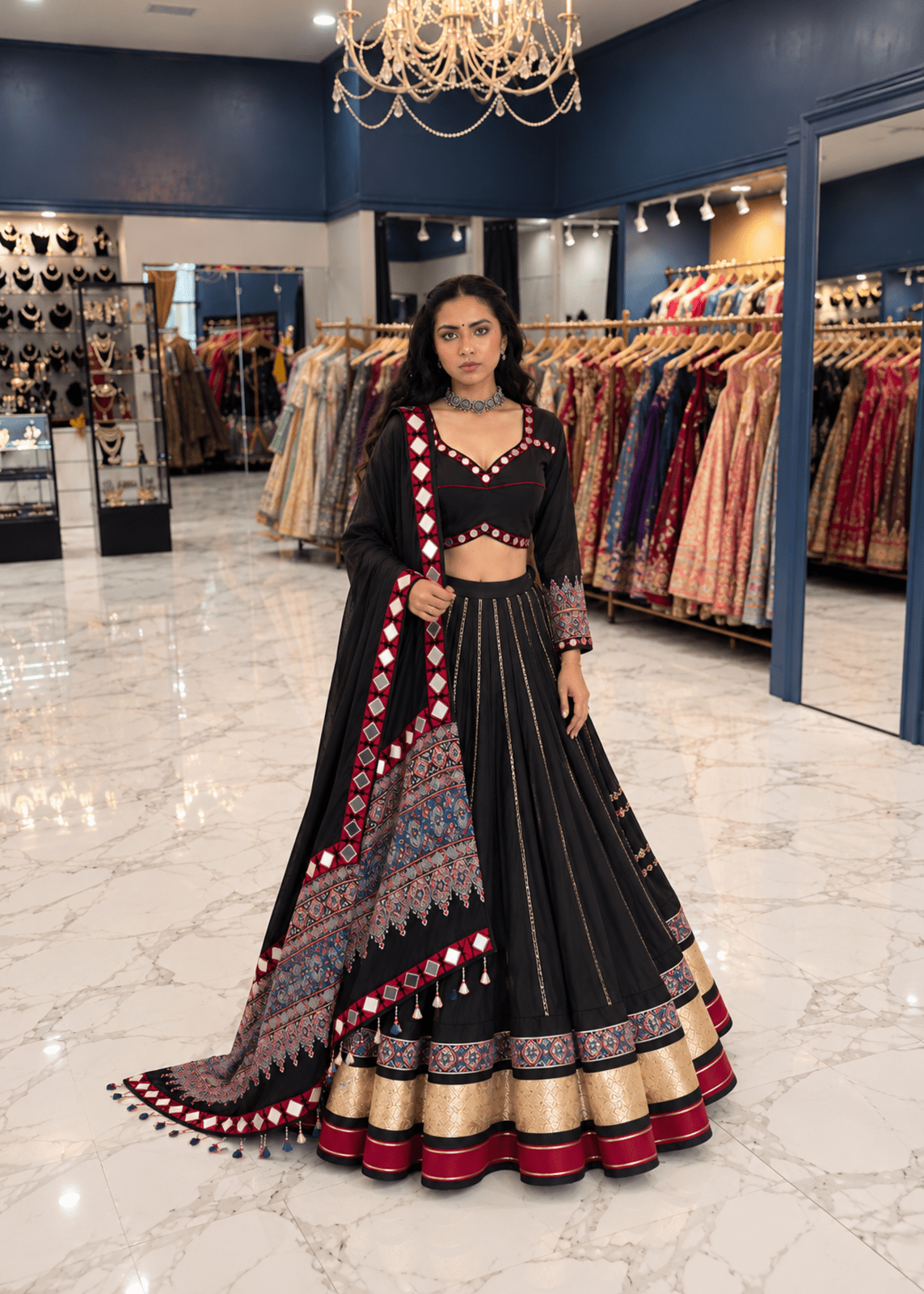 Black & Maroon Mirror Work Chaniya Choli