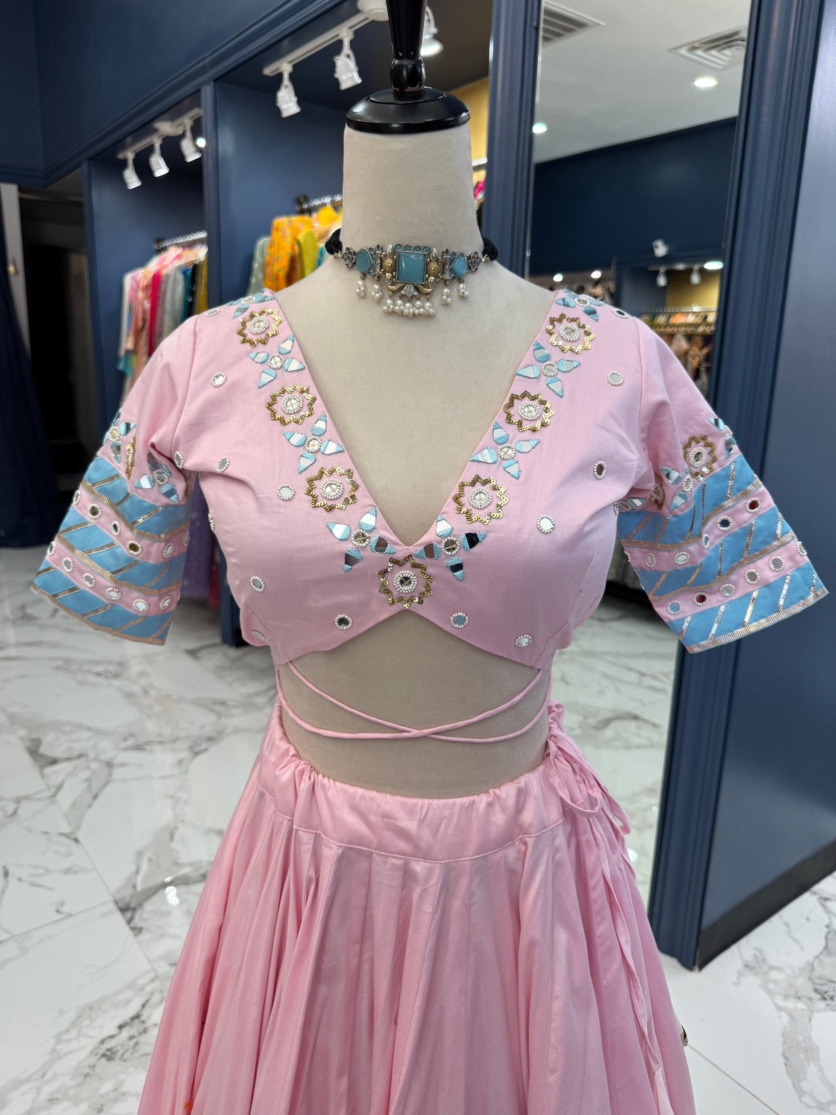 Blush Pink Ajrakh Chaniya Choli