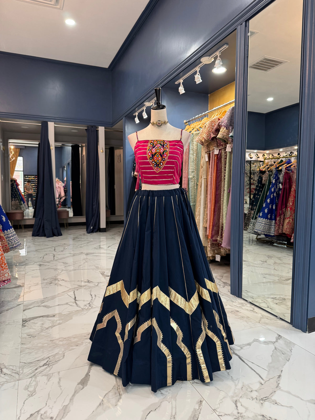 Navy Blue and Pink Chaniya Choli