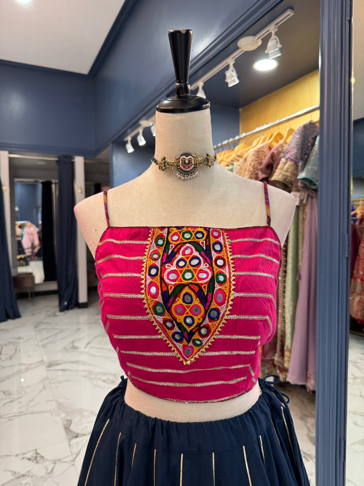 Navy Blue and Pink Chaniya Choli