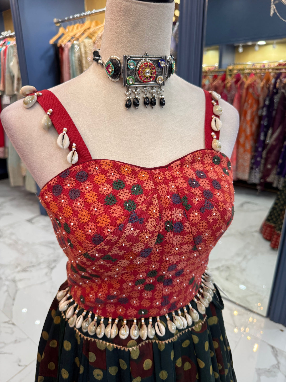 Red & Green Bandhani Chaniya Choli