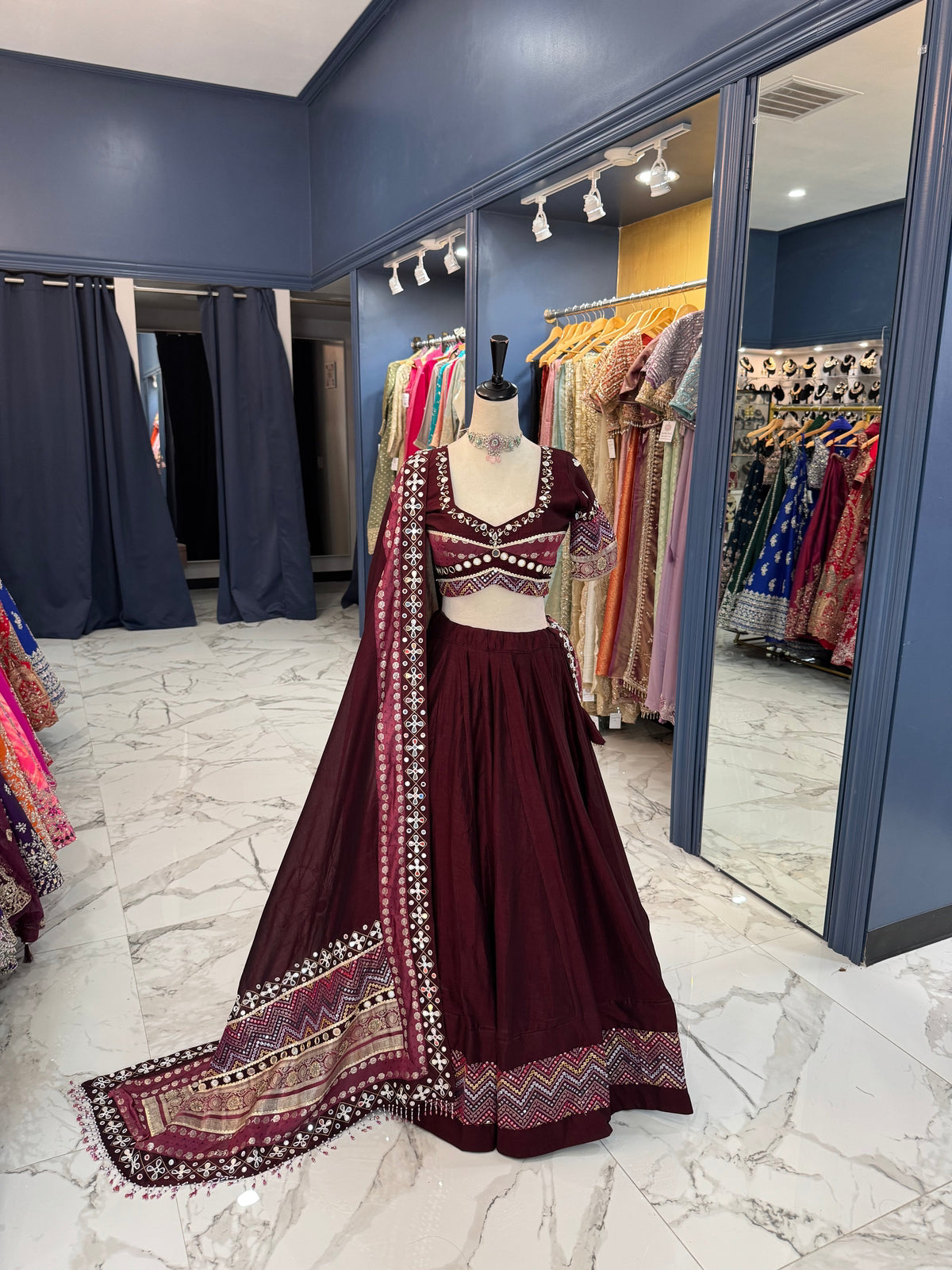 Maroon Mirror Work Chaniya Choli