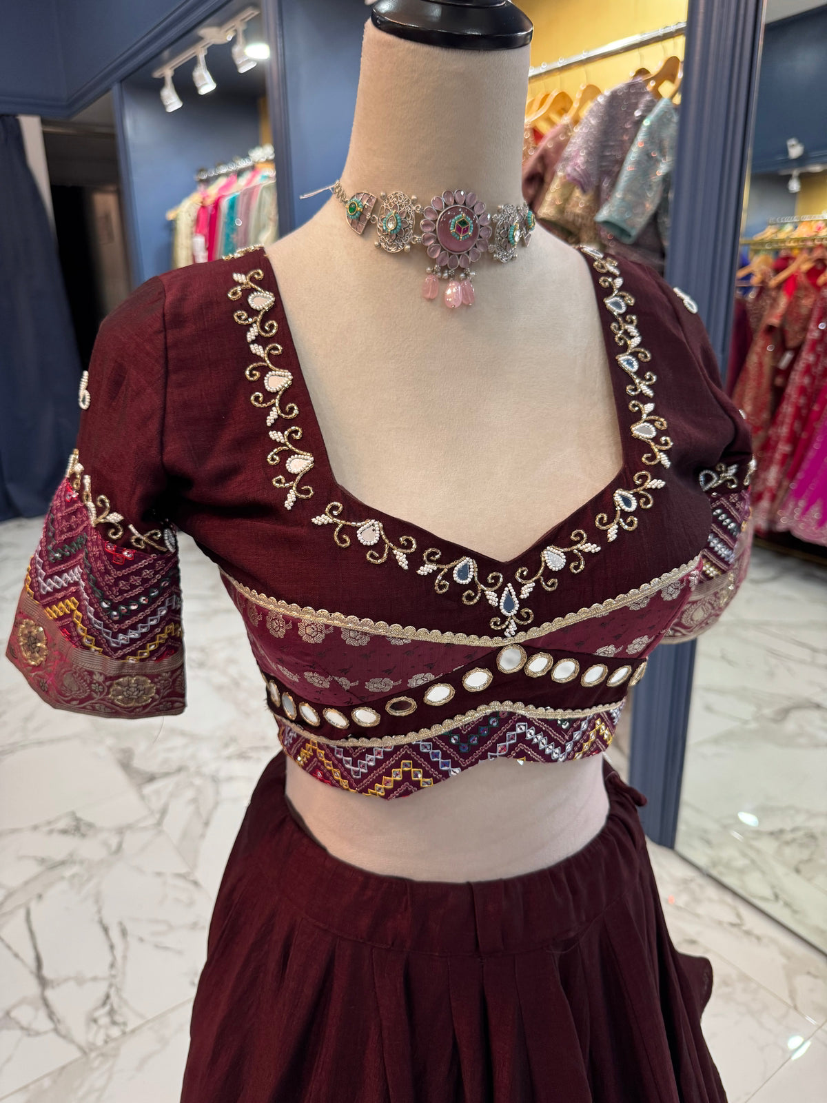 Maroon Mirror Work Chaniya Choli