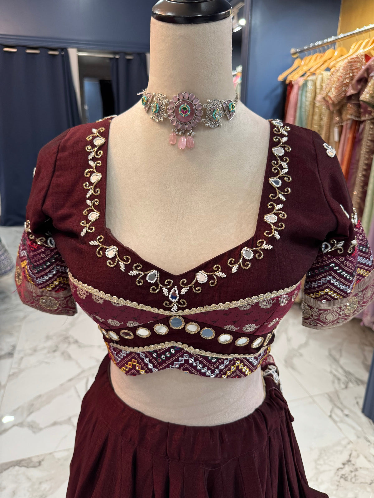 Maroon Mirror Work Chaniya Choli