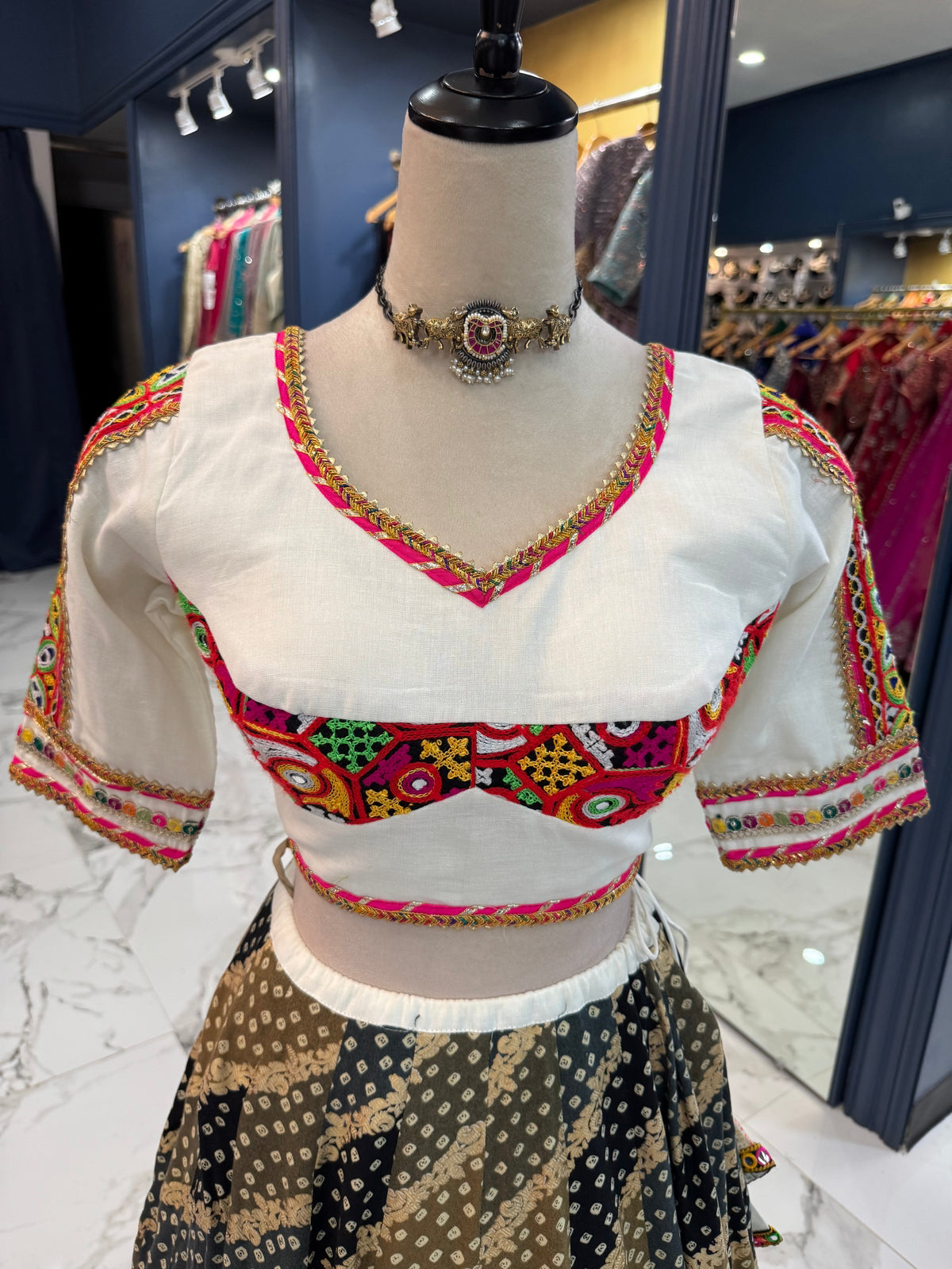 Ivory & Black Bandhani Chaniya Choli