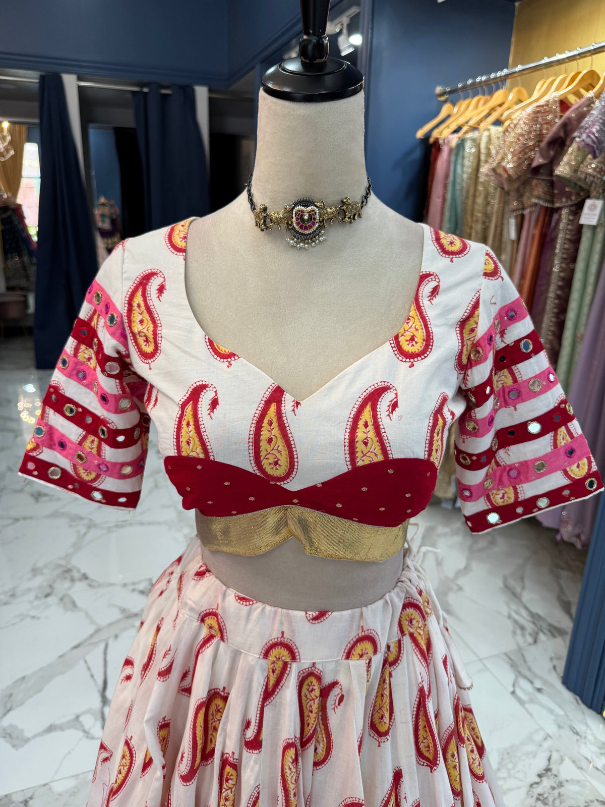 Ivory & Pink Paisley Chaniya Choli