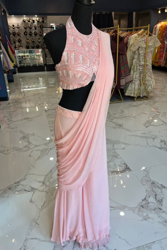 Baby Pink Halter Ready Saree