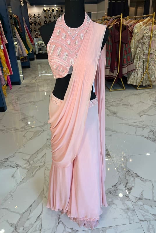 Baby Pink Halter Ready Saree