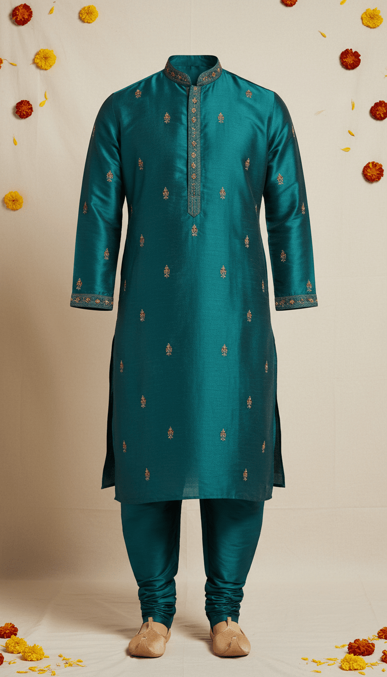 Teal Silk Men's Kurta Set
