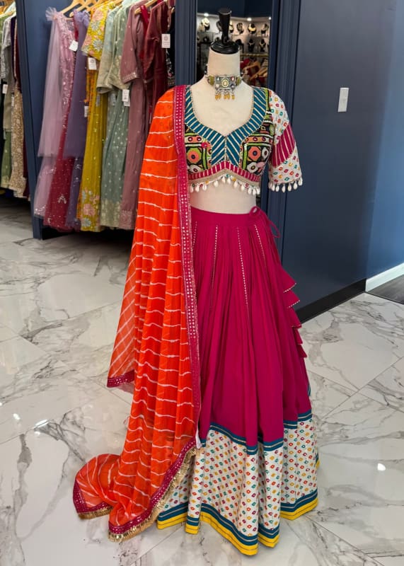 Rani Pink and multicolor chaniya choli