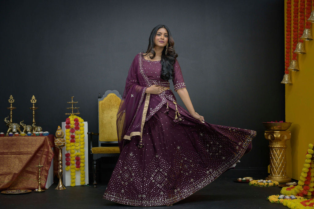 Plum Purple mirror work lehenga choli