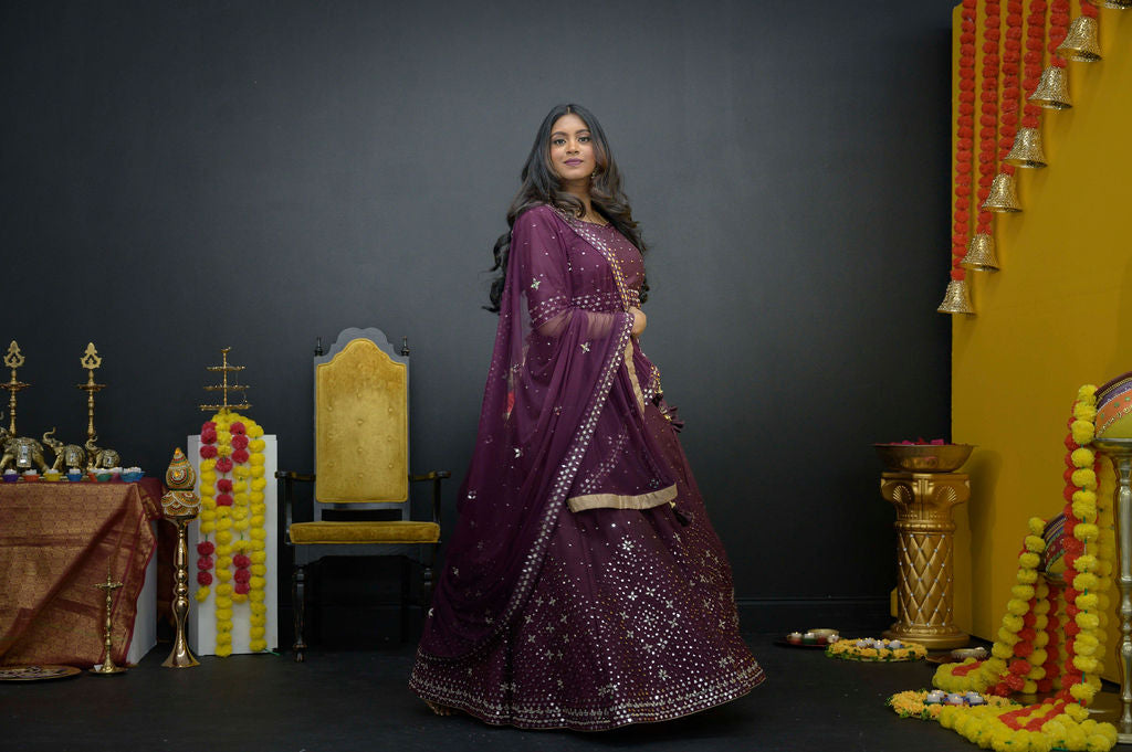 Plum Purple mirror work lehenga choli