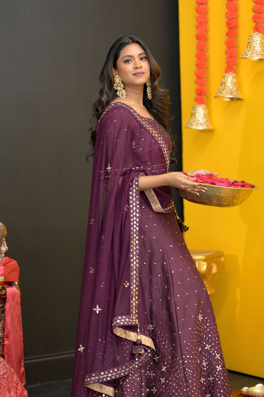 Plum Purple mirror work lehenga choli