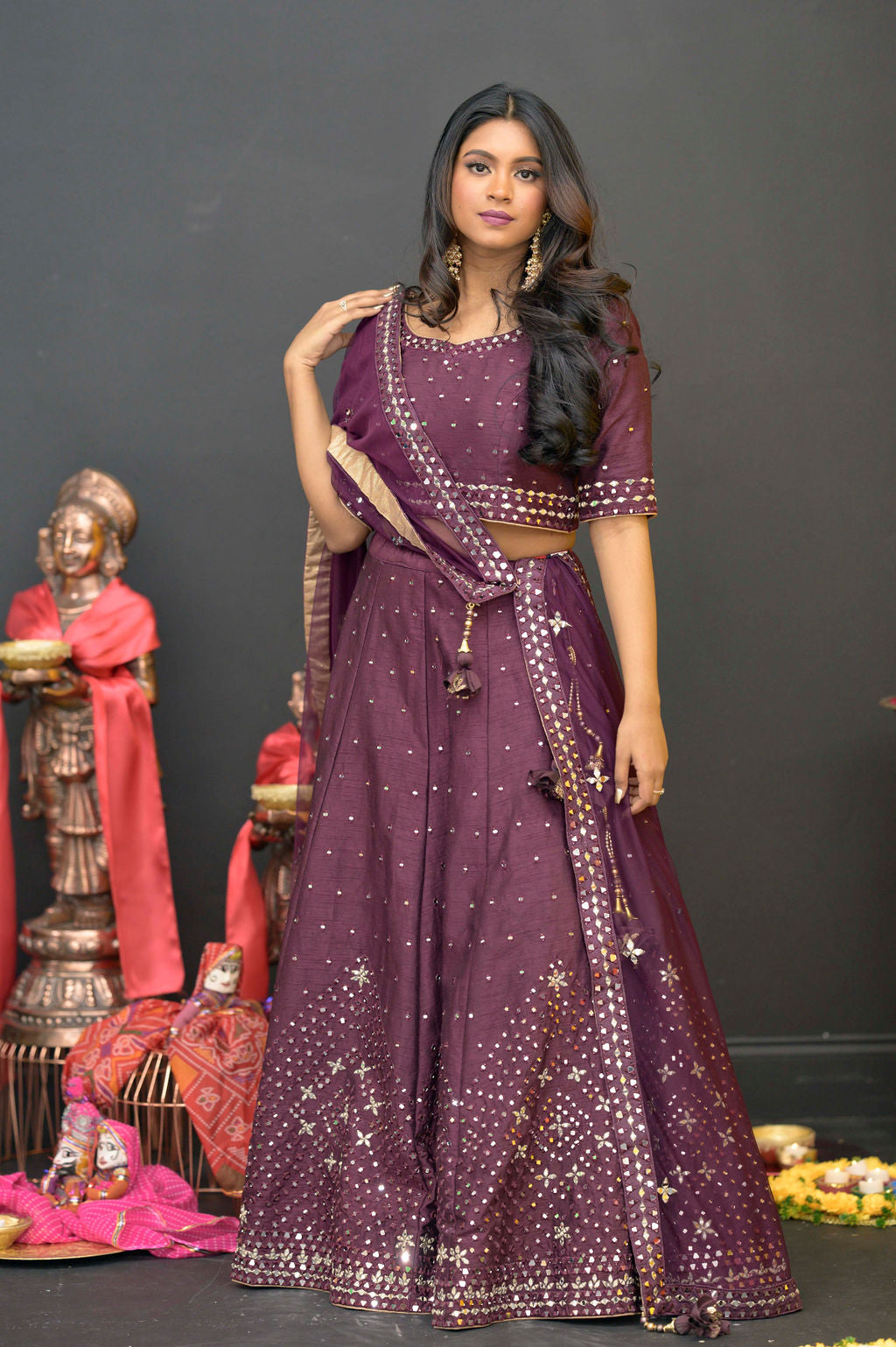 Plum Purple mirror work lehenga choli