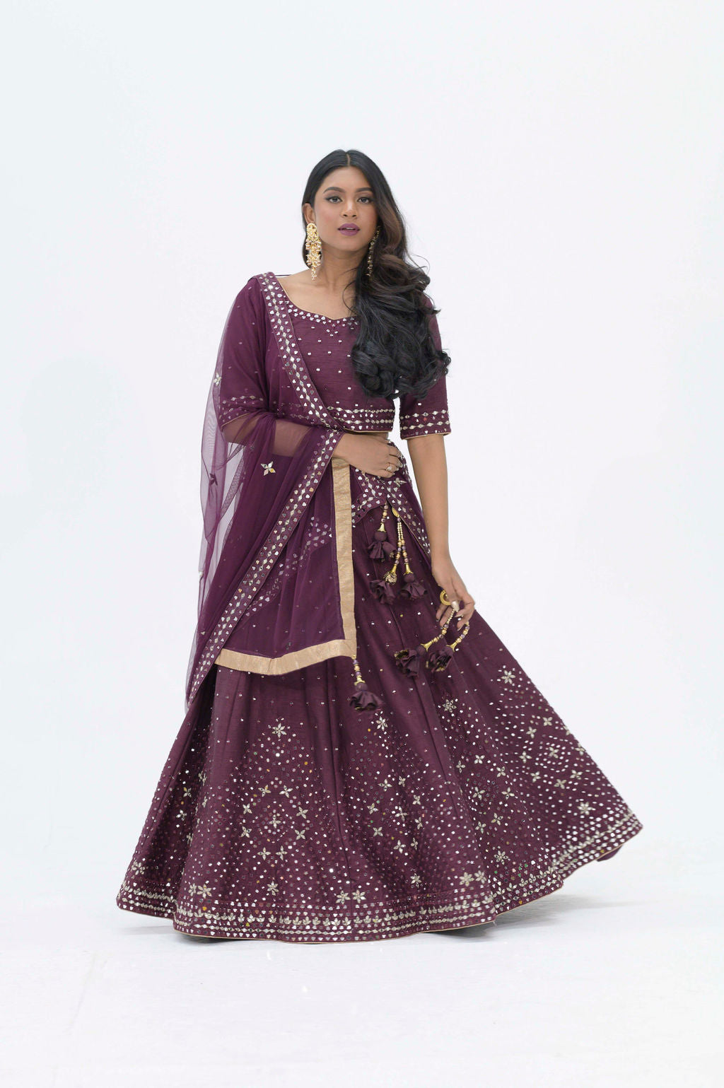 Plum Purple mirror work lehenga choli