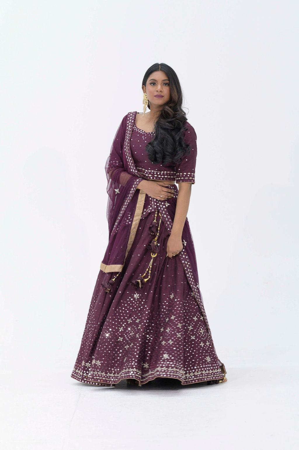 Plum Purple mirror work lehenga choli