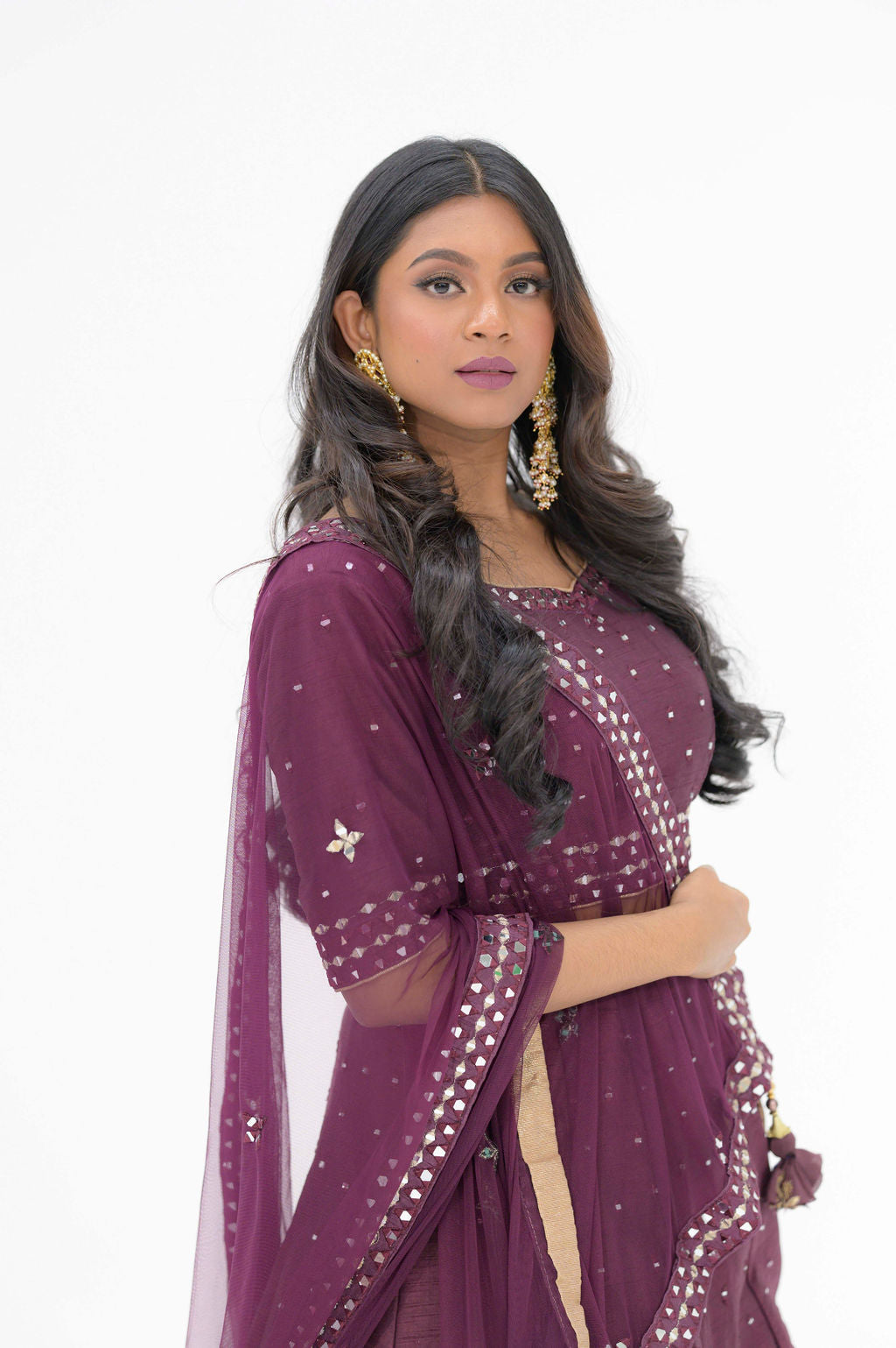 Plum Purple mirror work lehenga choli