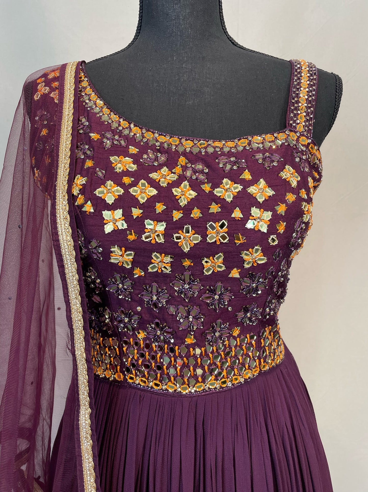 Purple mirror work Gown