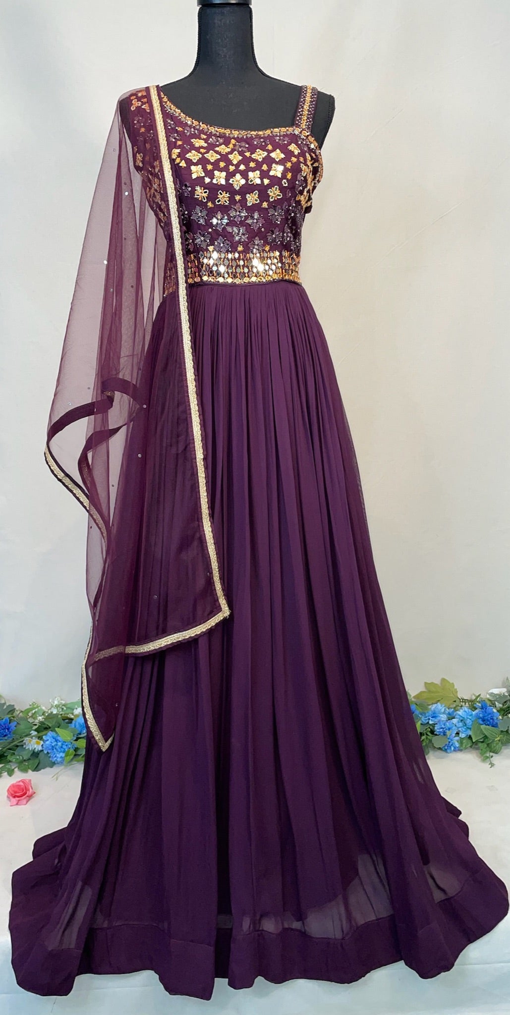 Purple mirror work Gown