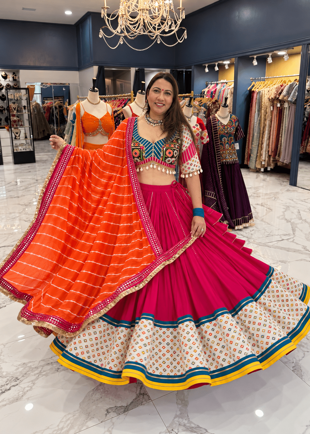 Rani Pink and multicolor chaniya choli