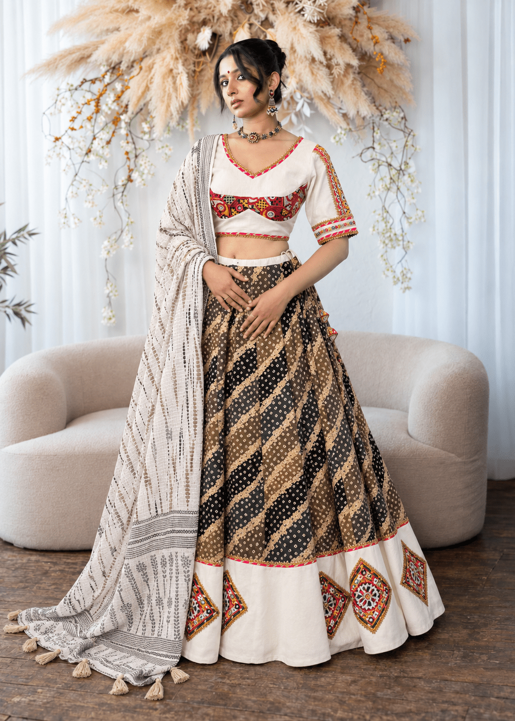 Ivory & Black Bandhani Chaniya Choli
