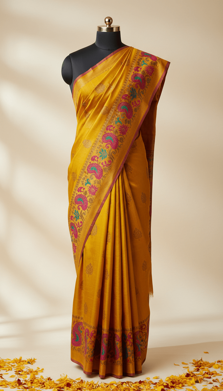 Marigold Yellow Silk Saree