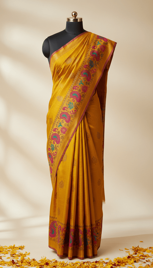 Marigold Yellow Silk Saree