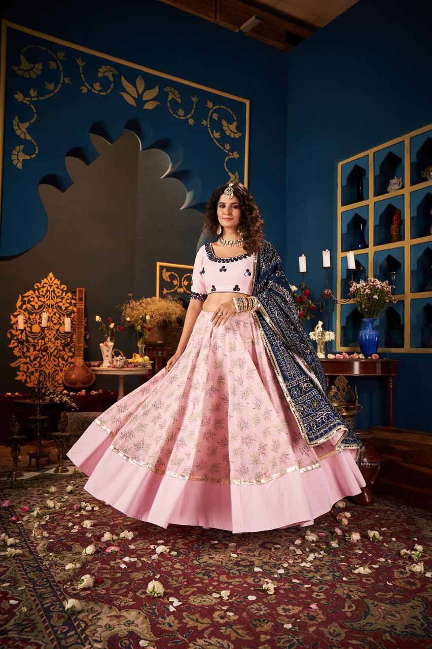 Baby pink and blue Chaniya choli