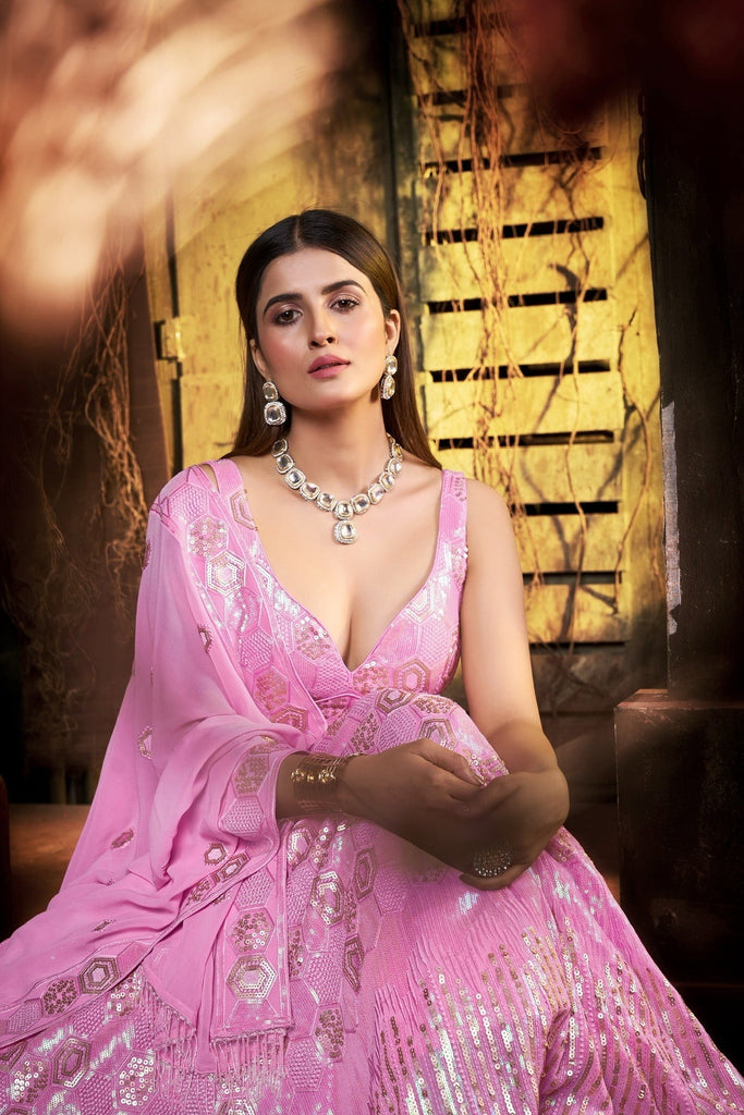 Baby Pink Holographic Sequence Lehenga