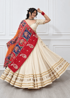 White cotton with red patola Chaniya Choli