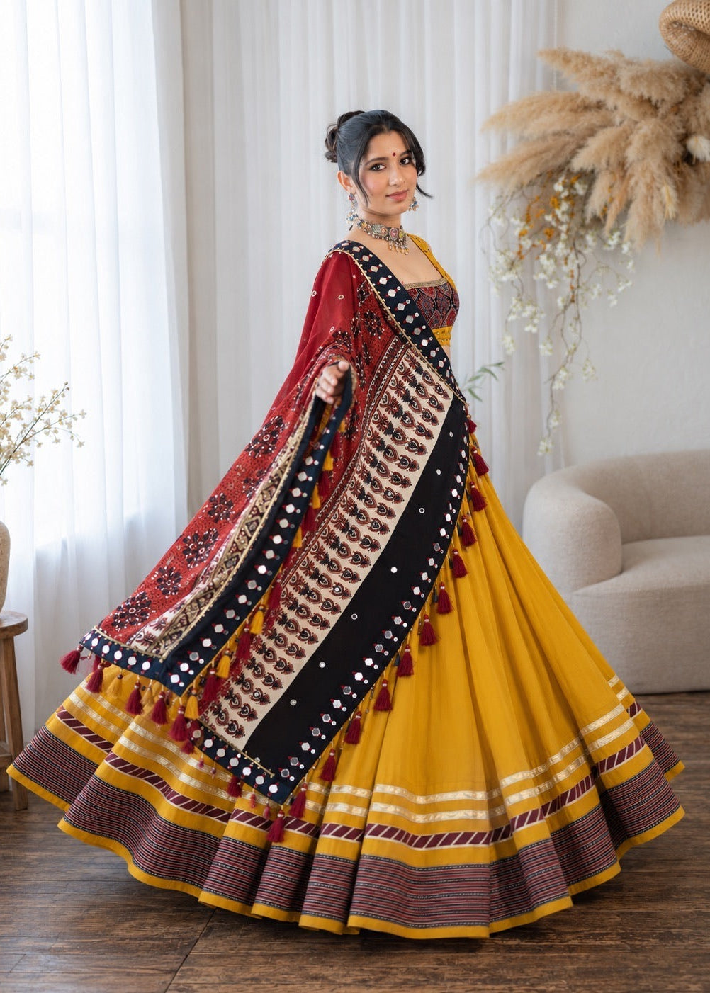 Mustard Yellow Ajrakh Chaniya Choli
