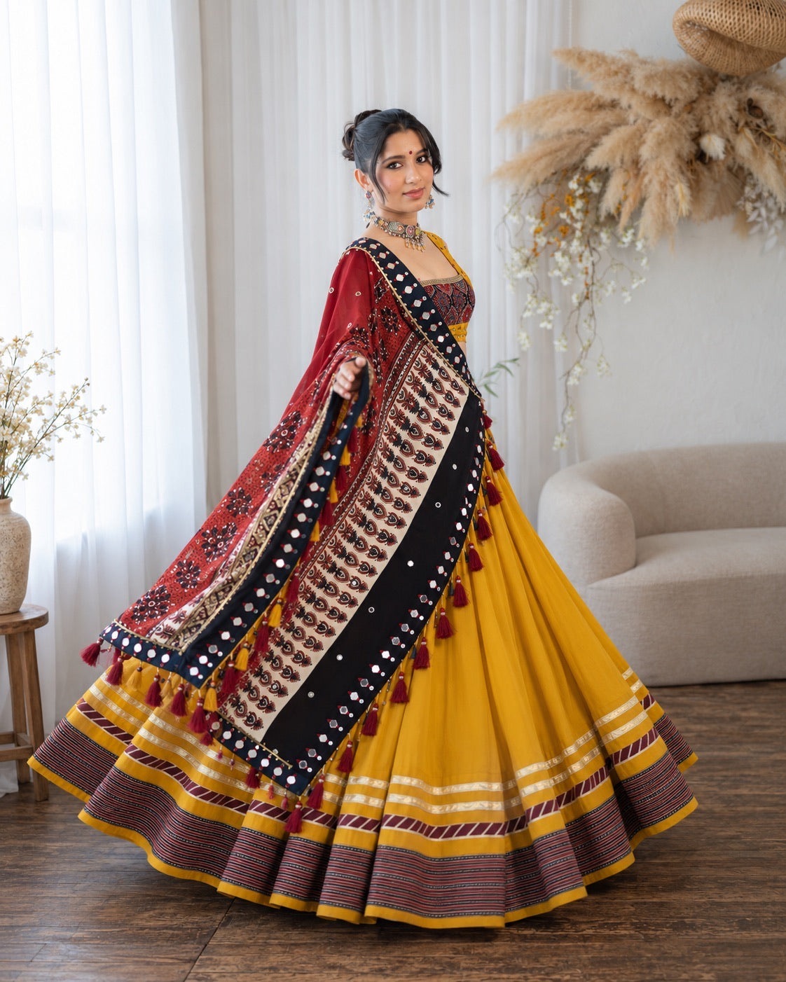 Mustard Yellow Ajrakh Chaniya Choli