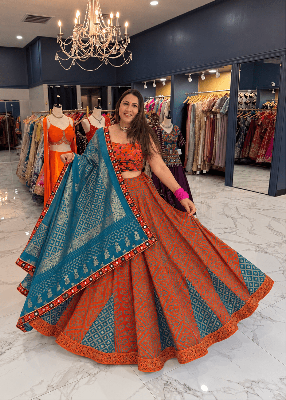Rust & Teal Chaniya Choli