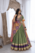Olive green with orange purple Chaniya Choli
