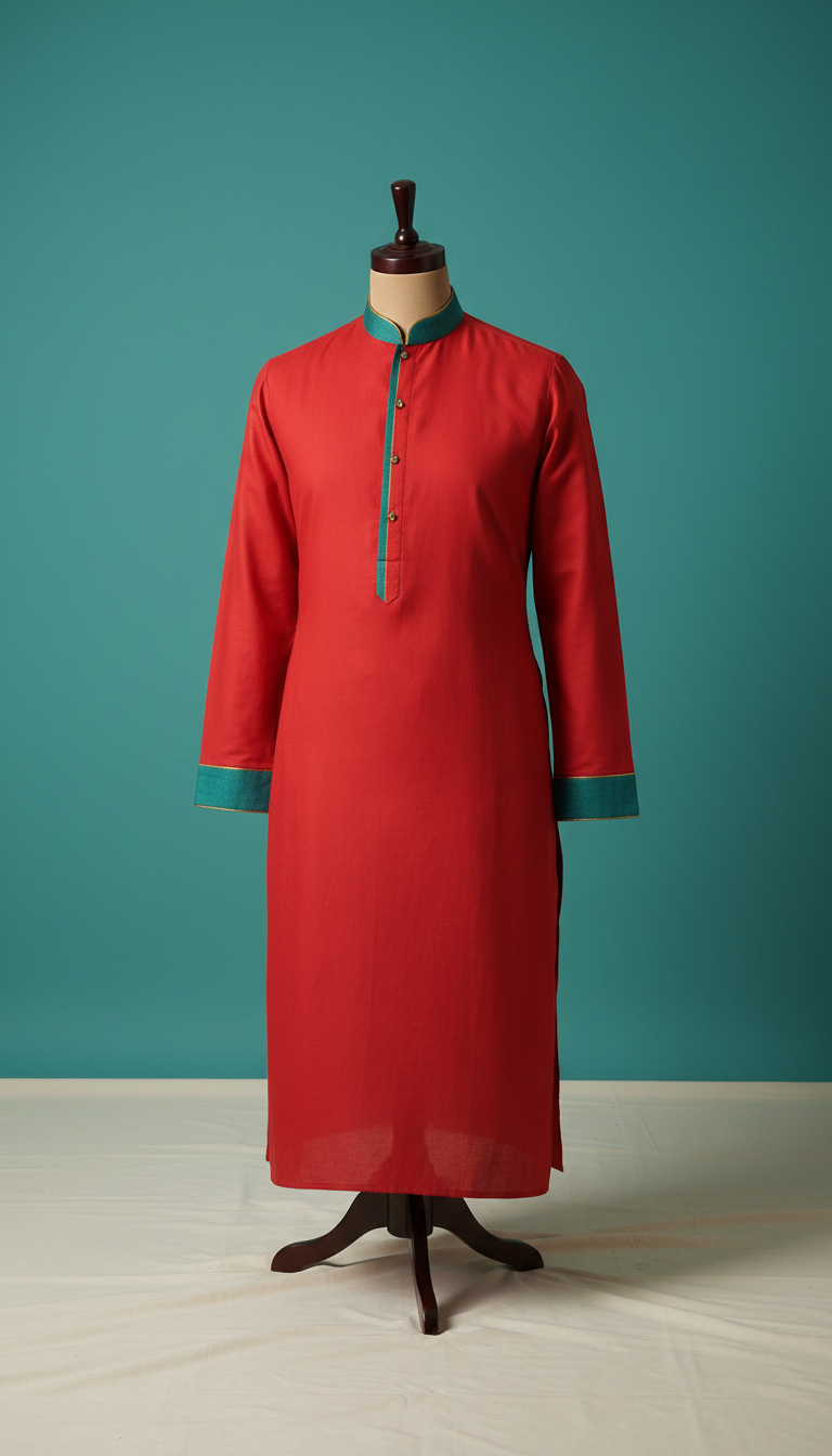 Rangoli Red Tailored Cotton Kurta with Contrast Piping