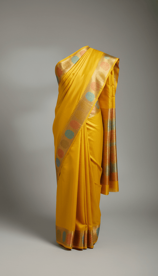Sunshine Yellow Silk Saree with Zari Border